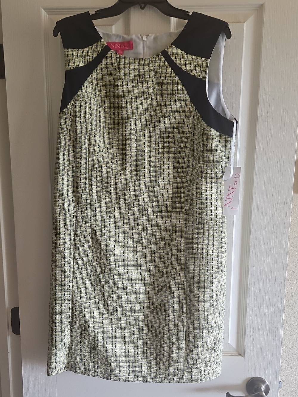 New Nine & Co. Lime Green Multi Color Tweed Sleeveless Shift Dress